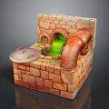 Brick Structure Equipment With Arched Entrance Green Liquid And Orange Pipe