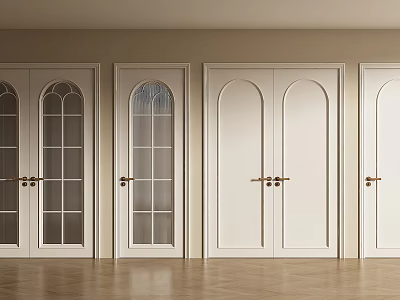 White Double Doors With Gold Handles In Interior Room With Wooden Floor 3d model