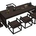 Traditional Chinese Wooden Tea Table Set With Chairs And Simple Design Elements 3d model
