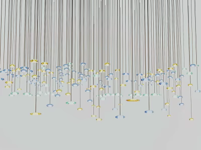 Elegant Modern Colorful Chandelier With Multiple Hanging Threads And Small Glass Orbs 3d model