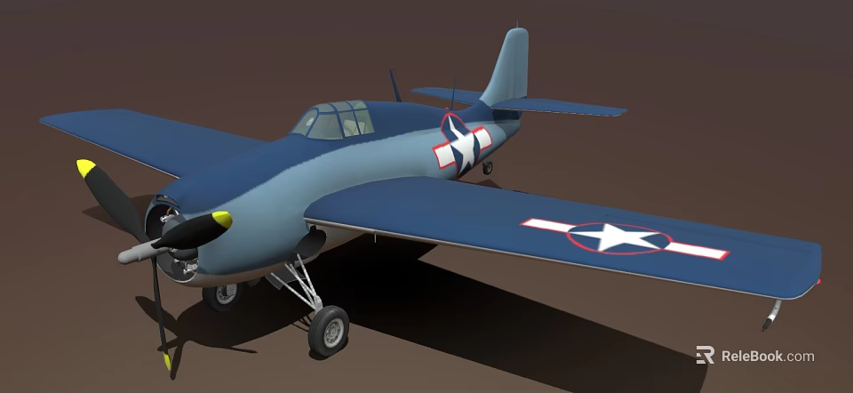 Vintage Blue Military Airplane With White Star Insignia On Wings And Propeller Design 3d model 