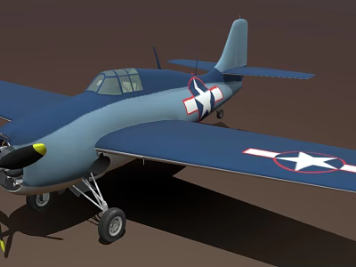 Vintage Blue Military Airplane With White Star Insignia On Wings And Propeller Design 3d model