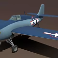 Vintage Blue Military Airplane With White Star Insignia On Wings And Propeller Design