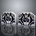 White Square Structural Components With Geometric Patterns Blue Brown Accents And Holes On Gray Background 3d model