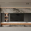 Modern Elegant TV Wall Unit With Marble Panel And LED Lighting Storage Shelves 3d model