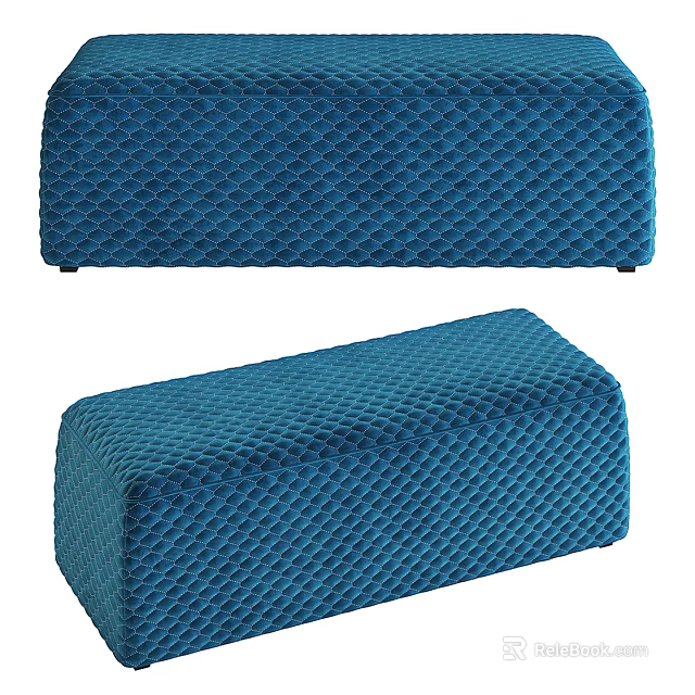 Two Blue Textured Ottoman Benches With Upholstered Mesh Design And Modern Style 3d model 