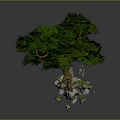 Floating Green Tree With Stones At Base And Gray Background
