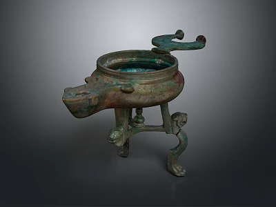 Ancient Chinese Bronze Sculpture With Dragon Head Design And Three Legs 3d model