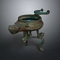 Ancient Chinese Bronze Sculpture With Dragon Head Design And Three Legs