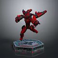 Red Mecha Game Movie Character In Battle Stance On Hexagonal Base With Glowing Mechanical Details