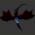 Game Fantasy Mythical Dragon Character with Red Scaled Wings Blue Glowing Core and Armored Rider