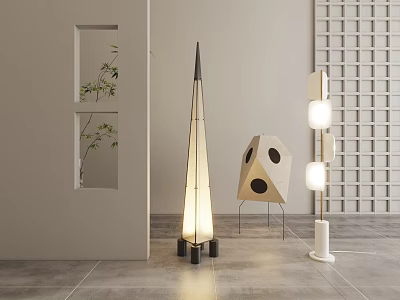 Modern Floor Lamps In Minimalist Interior With Plant And Decor 3d model
