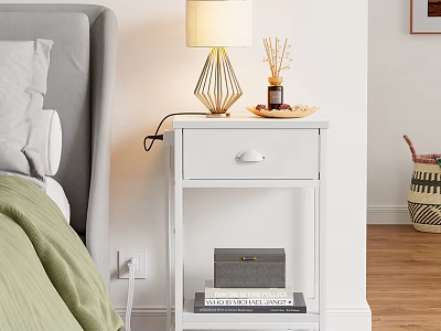 White Bedroom Shelving Unit With Drawer Lamp Diffuser Tray Books And Box 3d model