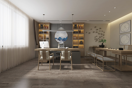 New Chinese Office Manager Room 3d model