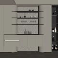 Modern White Sideboard Interior Design With Open Shelves Tableware And Wine Storage 3d model