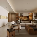 Modern Living And Dining Room Interior With Wicker Furniture Wooden Table Green Plants And Artwork