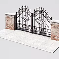 Elegant Iron Entrance Gates With Red Brick Pillars And White Stone Pavement