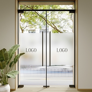 Modern Glass Door Store Glass Door Head Glass Door Store Glass Door Green Plant 3d model