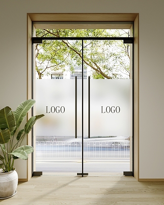 Modern Glass Door Store Glass Door Head Glass Door Store Glass Door Green Plant 3d model