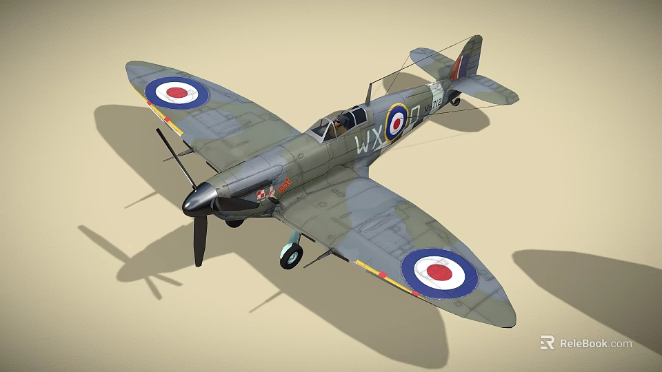 Vintage Military Fighter Plane With Roundels And WX T Markings On Wings 3d model 