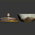 Elegant Porcelain Bowl With Golden Interior And Decorative Lid Design