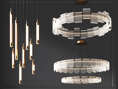 Elegant Modern Transparent Glass Chandeliers With Metal Frame Hanging Design 3d model