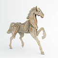 Hand Carved Wooden Horse Sculpture With Intricate Puzzle Structure Design