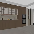 Modern Wooden Sideboard With Open Shelves Storage Cabinets And Decorative Countertop In Living Area