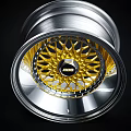 Stylish Automotive Tire Wheel Rim With Silver Outer Ring Yellow Center And Black Pattern Design