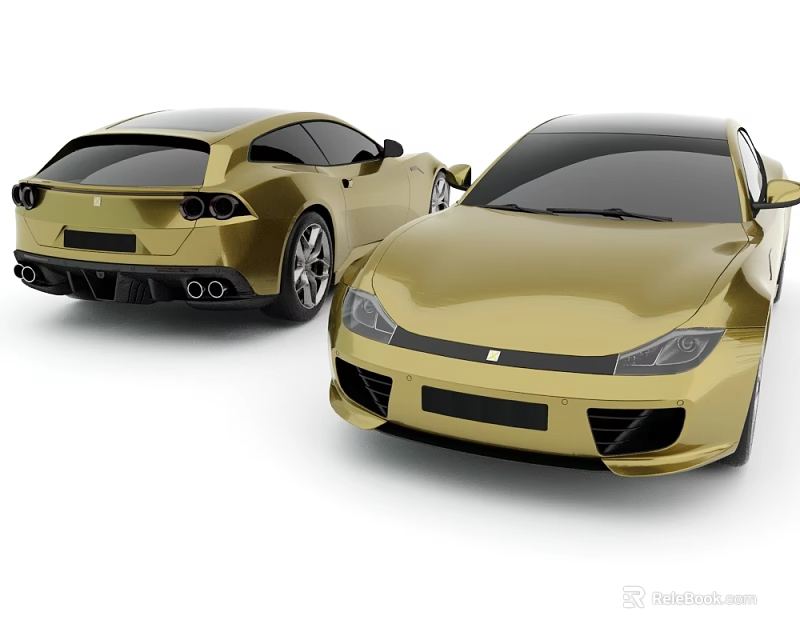 Golden Sports Cars With Modern Design Front And Rear Views 3d model 