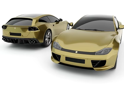 Golden Sports Cars With Modern Design Front And Rear Views 3d model