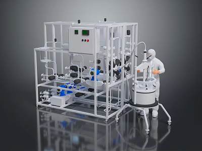 Industrial Equipment With Large Frame Structure And Operator In Protective Gear For Automated Processes 3d model