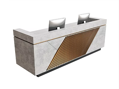 Modern Reception Desk With Marble Countertop And Golden Stripe Decoration And Silver Chairs 3d model
