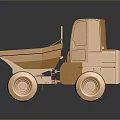Golden Dump Truck Model with Shiny Surface on Reflective Dark Background