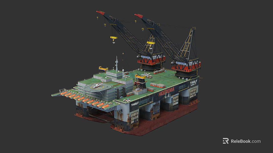 Marine Offshore Drilling Platform Featuring Multiple Cranes And Industrial Deck Structure 3d model 
