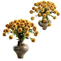 Two Grayish Brown Ceramic Vases With Decorative Small Yellow Flowers