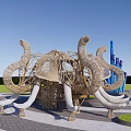 Elephant Shaped Landscape Pavilion With Blue Decorative Columns And Circular Green Lawns