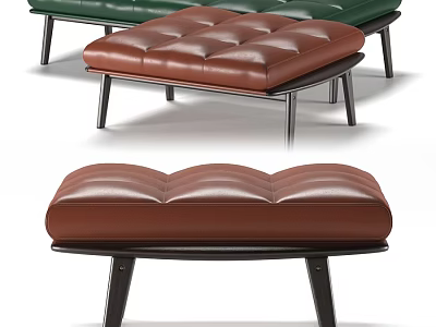 Modern Leather Tufted Ottoman With Green Brown Colors And Metal Legs 3d model