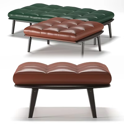 Modern Leather Tufted Ottoman With Green Brown Colors And Metal Legs 3d model