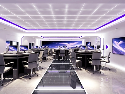 Modern science and technology sense Internet cafe computer room 3d model