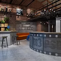 Modern Digital Store Interior With Industrial Brick Wall Display Shelves And Green Plants