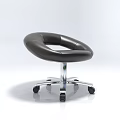 Black Modern Stool With Curved Seat And Metal Base On Wheels