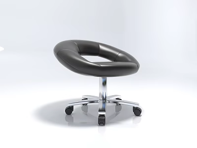 Black Modern Stool With Curved Seat And Metal Base On Wheels 3d model