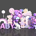 Cute Baby 100 Day Photo Spot With Pink Purple Balloons Teddy Bears Rainbow Rocking Horse