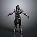 Hooded Warrior 3D Model Wearing Black Silver Armor With Red Sash Standing Pose 3d model
