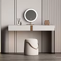 White Dressing Table With Round Mirror Scented Diffuser Small Bag And White Stool 3d model