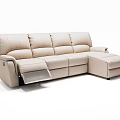 Beige Leather Sofa Set With Recliner Function Modular L Shaped Living Room Furniture
