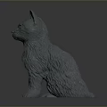 Realistic Gray Cat 3D Model With Sitting Posture And Textured Fur 3d model