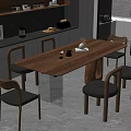 Modern Dining Space With Wooden Table Leather Seats Chairs And Decorative Items