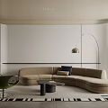 Modern Living Dining Room Interior With Beige Sofa Green Accent Chair Round Coffee Table Tv Wall